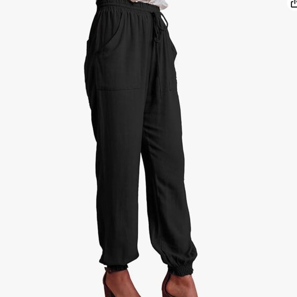 LYANER Women's Casual High Waisted Elastic Drawstring Pants With Pockets -L - Picture 4 of 8